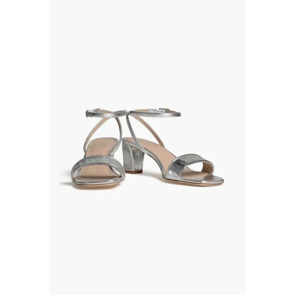 Sandro Miana Open Toe Leather Strap Sandals Metallic Silver Size 36